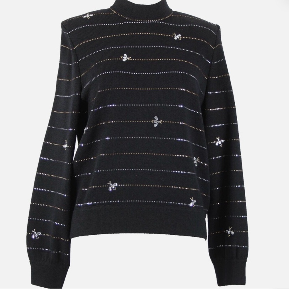 St John Evening Sz S Black Gold Rhinestones